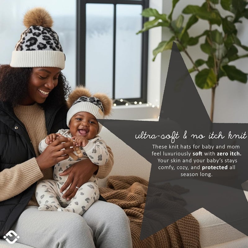 Funky Junque Mommy & Me Double Pom Beanies – Mama & Mini Matching Winter Outfits, Mom & Infant Baby Girl Beanie Hat Set - Image 3